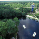 Jay Cochrane performs his high-wire act, 200 feet above the main springs st Silver Springs, Florida,, for two shows daily from March 22 to April 6, 2007. The highwire walk went from tower-to-tower almost 1,000 feet apart. Photo by MARK D PHILLIPS